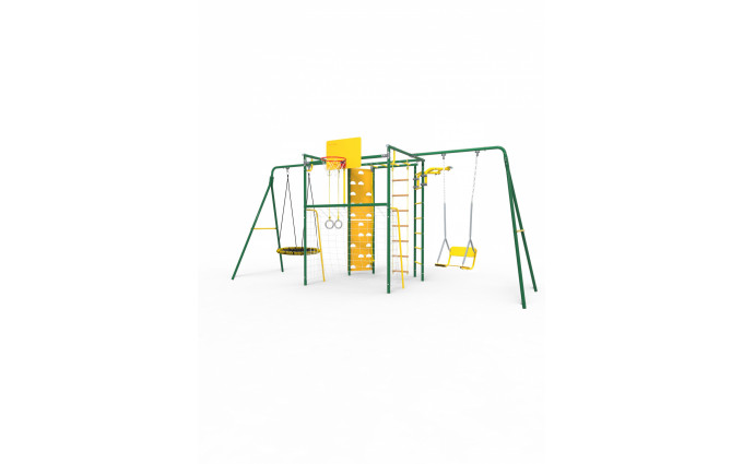 Комплекс Атлет-К2 (Зеленый-желтый с качелями цепными и качелями-гнездо) УДСК-7.3 Rokids Комплекс Атлет-К2 (Зеленый-желтый с качелями цепными и качелями-гнездо) УДСК-7.3 Rokids